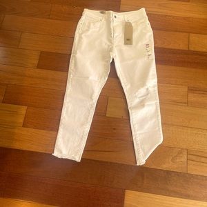 Levi's Womens 721 White Ripped Painter High Rise Skinny Denim Jeans Sz 16 / 33"